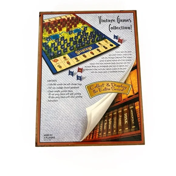 Stratego Wooden Bookshelf Display Vintage Board Game Spine Brown Wood Complete - Picture 3 of 5